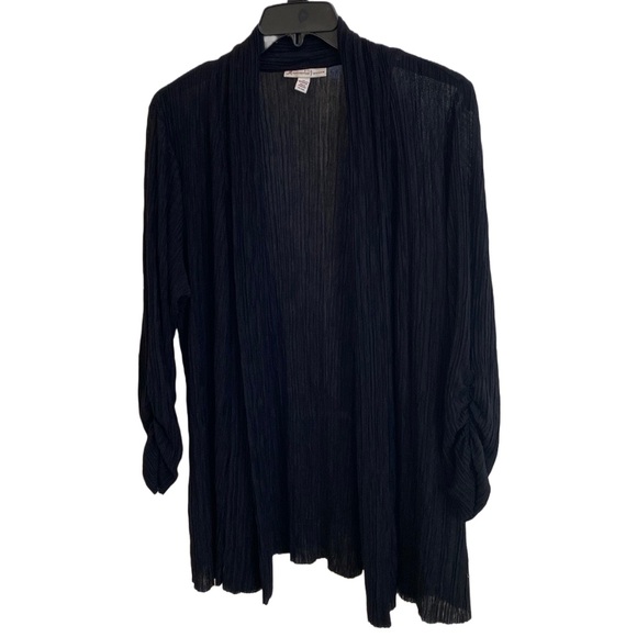 🖤 Ultra Lightweight Long (31”) 3/4 Ruched Sleeve Open Summer Cardigan, Plus 2X - Picture 1 of 15